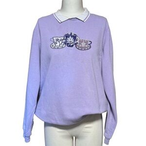 90s Whimsical Purple Tea Cup Collar Sweater